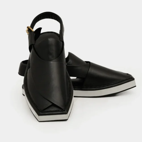 Black Kaptaan Chappal With Black & White Sole